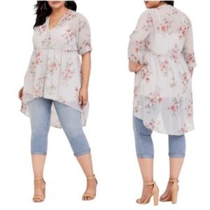 Torrid Blue Floral sheer flowy hi-lo tunic